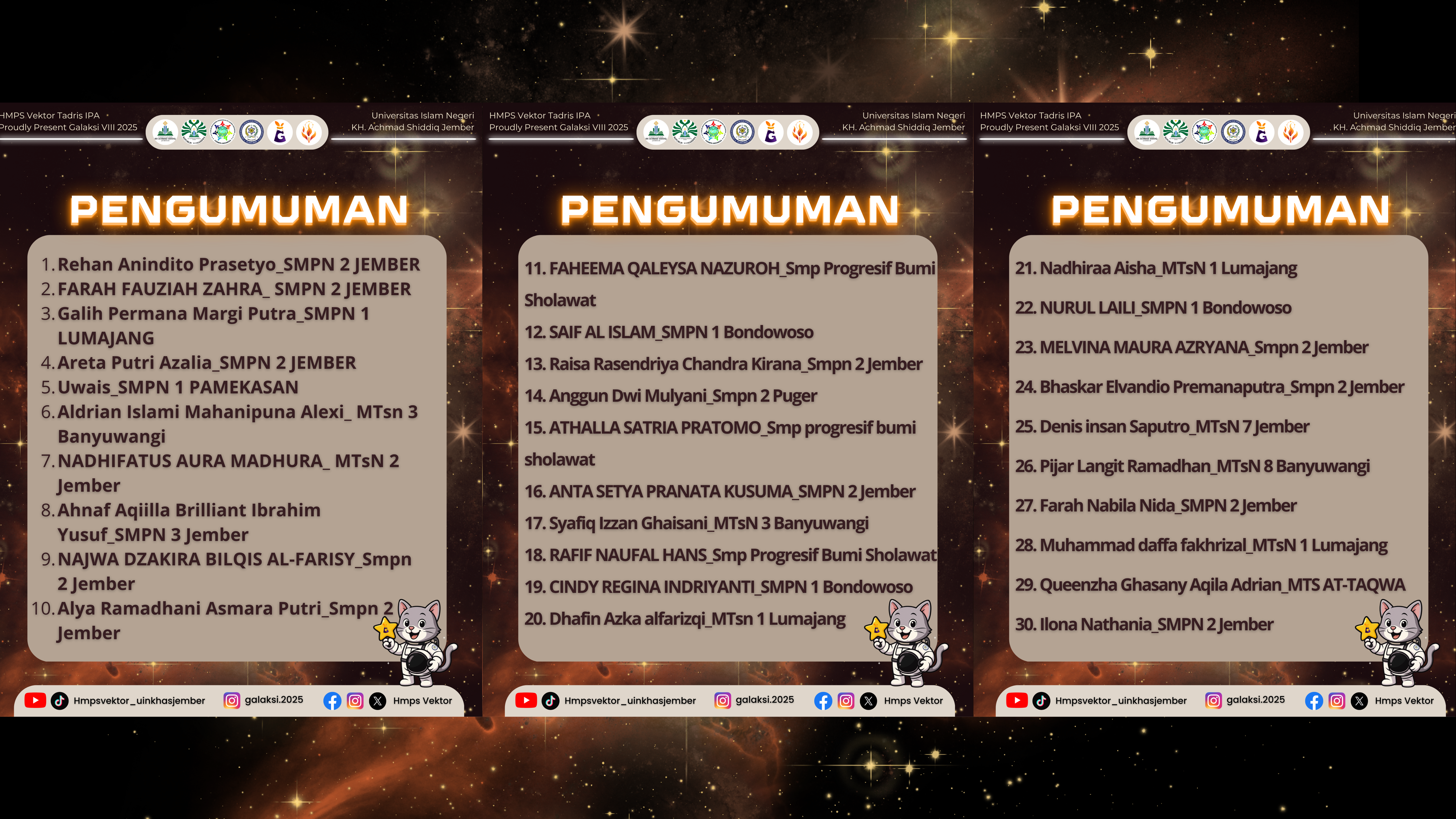 HMPS Tadris IPA UIN KHAS Jember Umumkan Peserta yang Lolos Penyisihan Olimpiade IPA GALAKSI VIII 2025